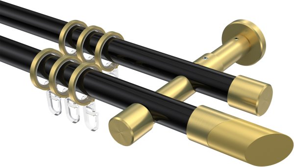 Gardinenstange Metall 20 mm Ø 2-läufig PRESTIGE - Verano Schwarz / Messing-Optik 100 cm