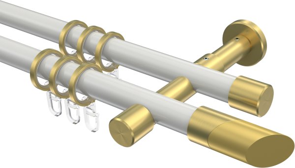 Gardinenstange Metall 20 mm Ø 2-läufig PRESTIGE - Verano Weiß / Messing-Optik 100 cm