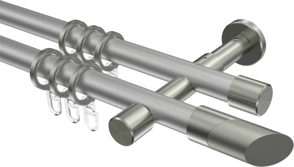 Gardinenstange Metall 20 mm Ø 2-läufig PRESTIGE - Verano Silbergrau / Edelstahl-Optik 100 cm