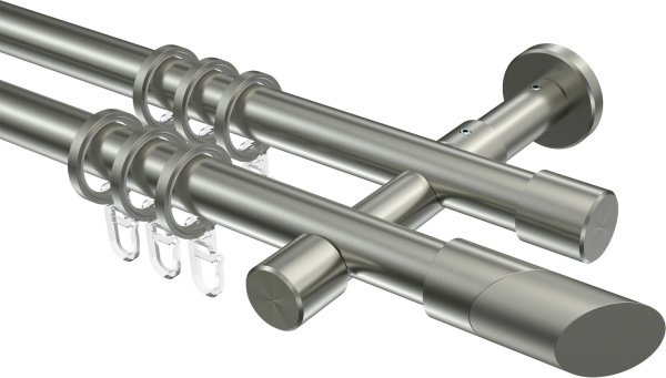 Gardinenstange Edelstahl-Optik 20 mm Ø 2-läufig PRESTIGE - Verano 100 cm