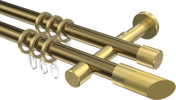 Gardinenstange Metall 20 mm Ø 2-läufig PRESTIGE - Verano Messing Antik / Messing-Optik 100 cm