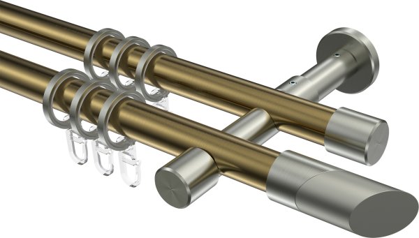 Gardinenstange Metall 20 mm Ø 2-läufig PRESTIGE - Verano Messing Antik / Edelstahl-Optik 100 cm