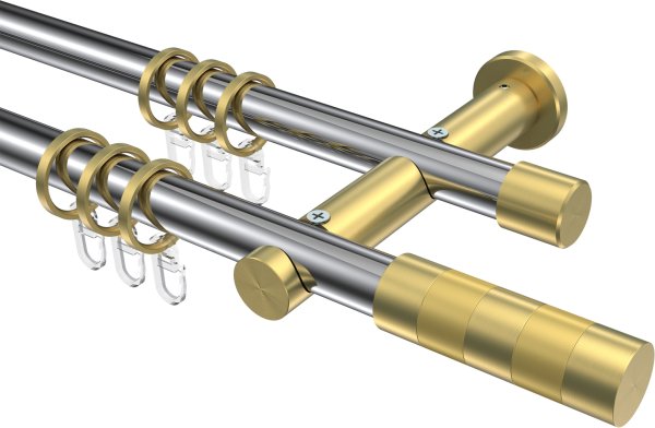 Gardinenstange Metall 20 mm Ø 2-läufig PLATON - Mavell Chrom / Messing-Optik 100 cm