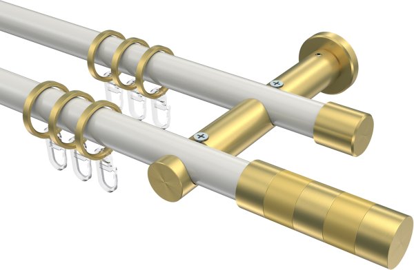 Gardinenstange Metall 20 mm Ø 2-läufig PLATON - Mavell Weiß / Messing-Optik 100 cm