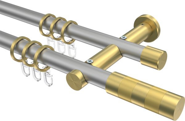 Gardinenstange Metall 20 mm Ø 2-läufig PLATON - Mavell Silbergrau / Messing-Optik 100 cm