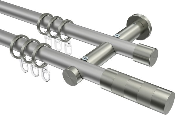 Gardinenstange Metall 20 mm Ø 2-läufig PLATON - Mavell Silbergrau / Edelstahl-Optik 100 cm