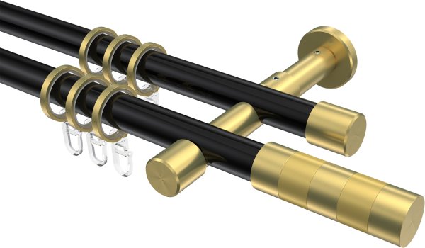 Gardinenstange Metall 20 mm Ø 2-läufig PRESTIGE - Mavell Schwarz / Messing-Optik 100 cm