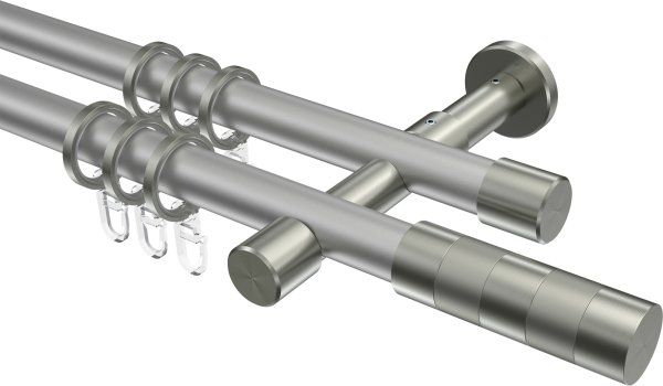 Gardinenstange Metall 20 mm Ø 2-läufig PRESTIGE - Mavell Silbergrau / Edelstahl-Optik 100 cm