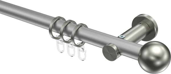 Gardinenstange Metall 20 mm Ø PLATON - Luino Silbergrau / Edelstahl-Optik 100 cm