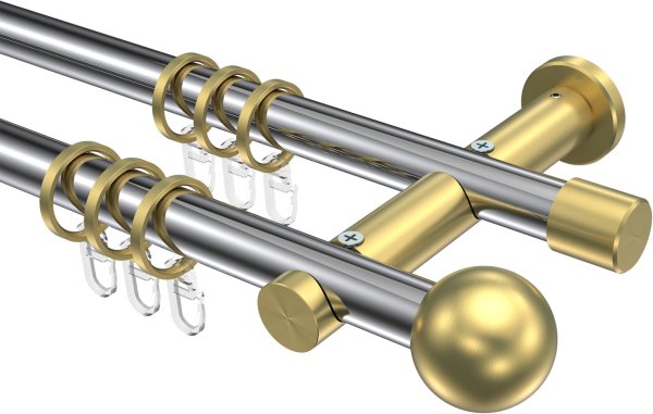 Gardinenstange Metall 20 mm Ø 2-läufig PLATON - Luino Chrom / Messing-Optik 100 cm