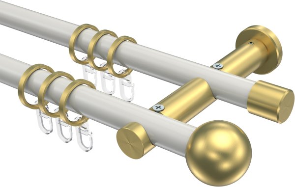 Gardinenstange Metall 20 mm Ø 2-läufig PLATON - Luino Weiß / Messing-Optik 100 cm