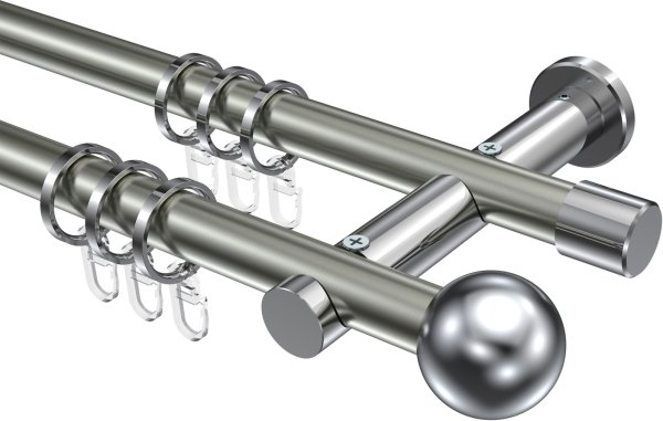 Gardinenstange Metall 20 mm Ø 2-läufig PLATON - Luino Edelstahl-Optik / Chrom 100 cm