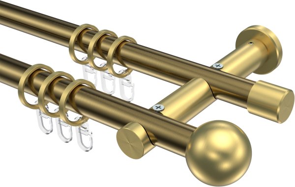 Gardinenstange Metall 20 mm Ø 2-läufig PLATON - Luino Messing Antik / Messing-Optik 100 cm