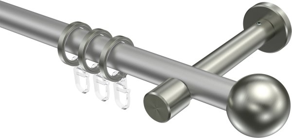 Gardinenstange Metall 20 mm Ø PRESTIGE - Luino Silbergrau / Edelstahl-Optik 100 cm