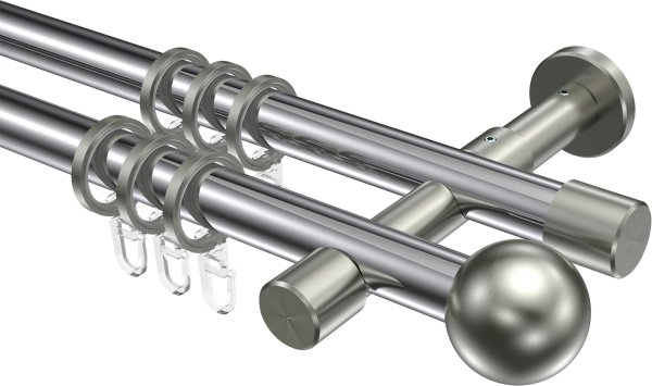 Gardinenstange Metall 20 mm Ø 2-läufig PRESTIGE - Luino Chrom / Edelstahl-Optik 100 cm