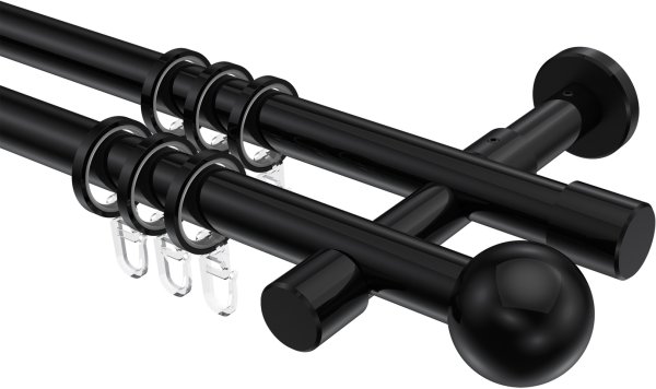 Gardinenstange Metall 20 mm Ø 2-läufig PRESTIGE - Luino Schwarz 100 cm