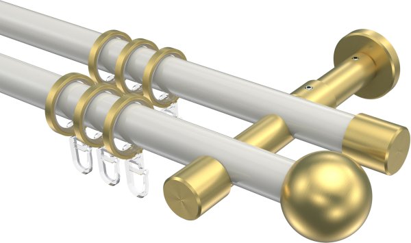 Gardinenstange Metall 20 mm Ø 2-läufig PRESTIGE - Luino Weiß / Messing-Optik 100 cm