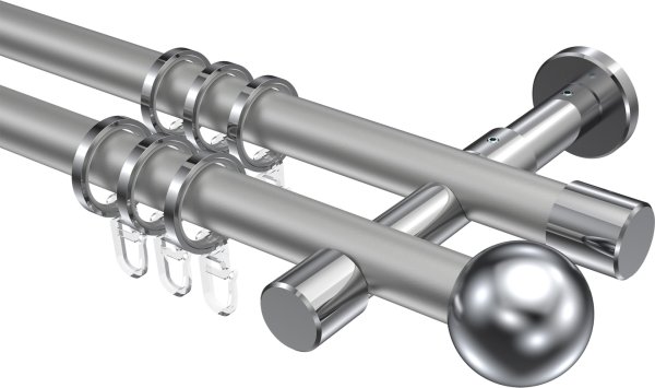 Gardinenstange Metall 20 mm Ø 2-läufig PRESTIGE - Luino Silbergrau / Chrom 100 cm