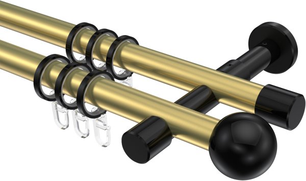 Gardinenstange Metall 20 mm Ø 2-läufig PRESTIGE - Luino Messing-Optik / Schwarz 100 cm
