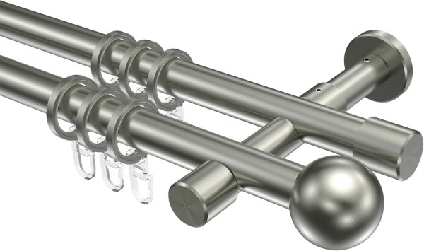 Gardinenstange Edelstahl-Optik 20 mm Ø 2-läufig PRESTIGE - Luino 100 cm