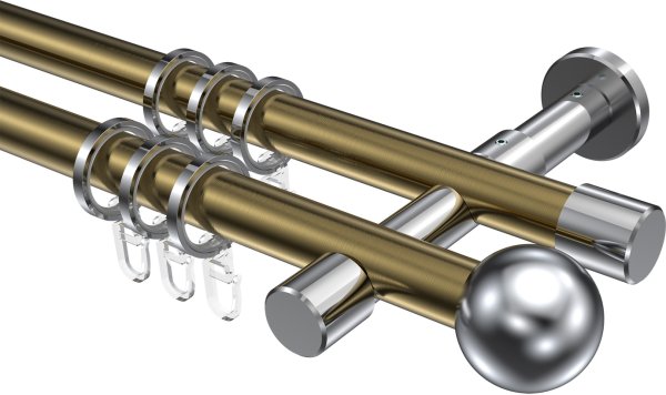 Gardinenstange Metall 20 mm Ø 2-läufig PRESTIGE - Luino Messing Antik / Chrom 100 cm