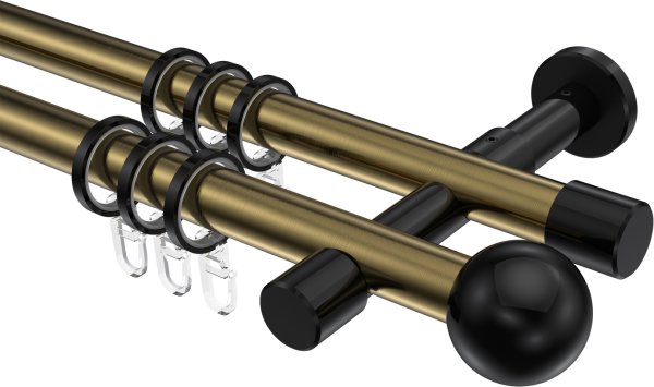 Gardinenstange Metall 20 mm Ø 2-läufig PRESTIGE - Luino Messing Antik / Schwarz 100 cm