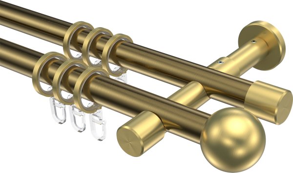 Gardinenstange Metall 20 mm Ø 2-läufig PRESTIGE - Luino Messing Antik / Messing-Optik 100 cm