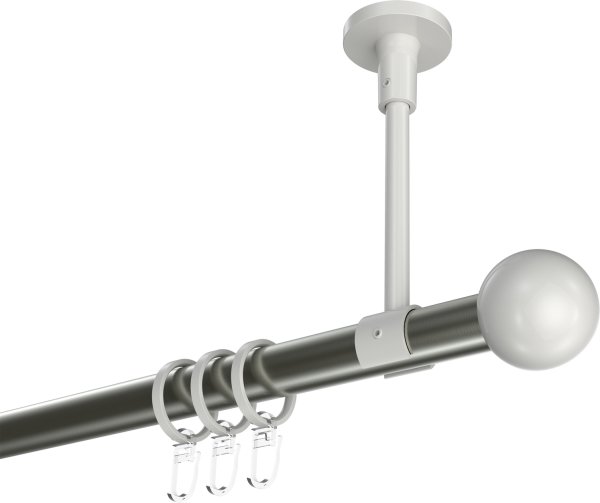 Gardinenstange Metall 20 mm Ø SONETTE - Luino Edelstahl-Optik / Weiß 420 cm (3 x 140 cm)