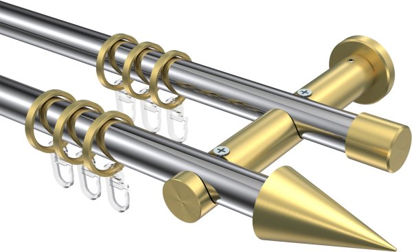 Gardinenstange Metall 20 mm Ø 2-läufig PLATON - Savio Chrom / Messing-Optik 100 cm