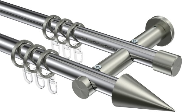 Gardinenstange Metall 20 mm Ø 2-läufig PLATON - Savio Chrom / Edelstahl-Optik 100 cm
