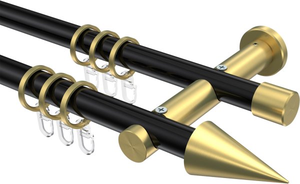 Gardinenstange Metall 20 mm Ø 2-läufig PLATON - Savio Schwarz / Messing-Optik 100 cm