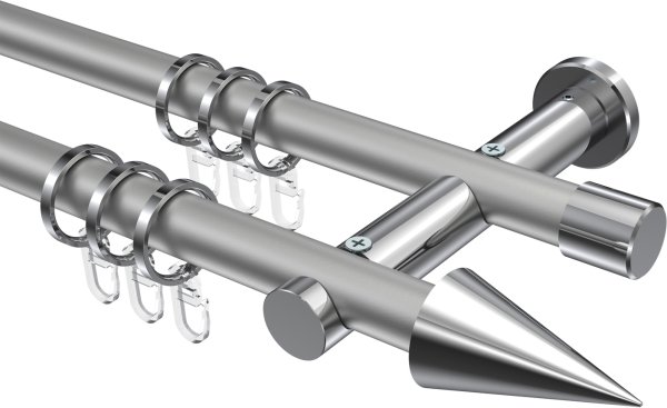 Gardinenstange Metall 20 mm Ø 2-läufig PLATON - Savio Silbergrau / Chrom 100 cm