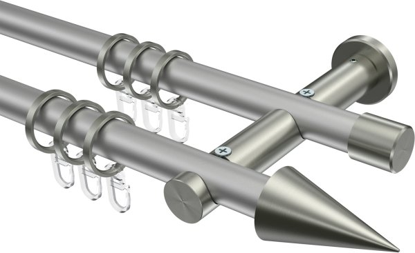 Gardinenstange Metall 20 mm Ø 2-läufig PLATON - Savio Silbergrau / Edelstahl-Optik 100 cm