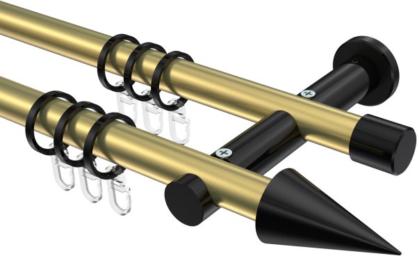 Gardinenstange Metall 20 mm Ø 2-läufig PLATON - Savio Messing-Optik / Schwarz 100 cm