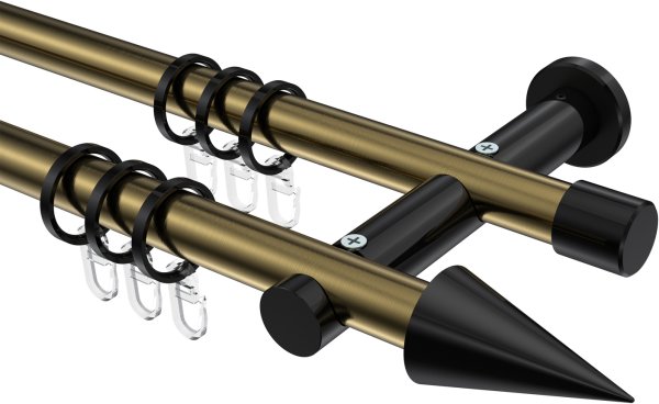 Gardinenstange Metall 20 mm Ø 2-läufig PLATON - Savio Messing Antik / Schwarz 100 cm
