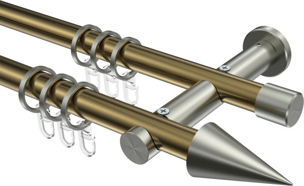 Gardinenstange Metall 20 mm Ø 2-läufig PLATON - Savio Messing Antik / Edelstahl-Optik 100 cm