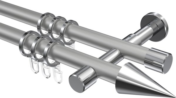 Gardinenstange Metall 20 mm Ø 2-läufig PRESTIGE - Savio Silbergrau / Chrom 100 cm