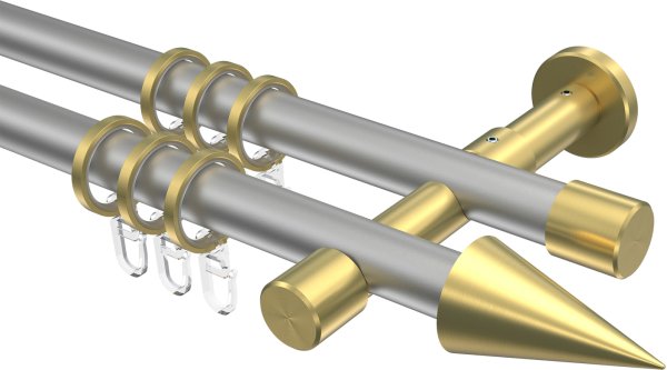 Gardinenstange Metall 20 mm Ø 2-läufig PRESTIGE - Savio Silbergrau / Messing-Optik 100 cm