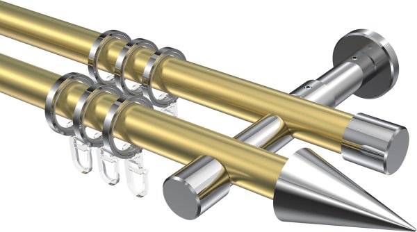 Gardinenstange Metall 20 mm Ø 2-läufig PRESTIGE - Savio Messing-Optik / Chrom 100 cm