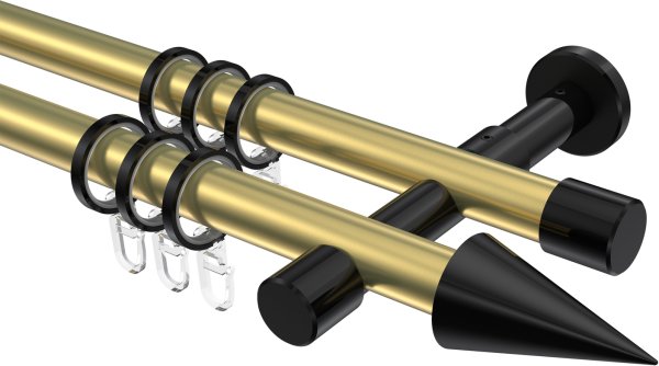 Gardinenstange Metall 20 mm Ø 2-läufig PRESTIGE - Savio Messing-Optik / Schwarz 100 cm
