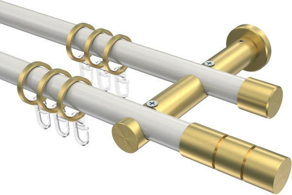 Gardinenstange Metall 20 mm Ø 2-läufig PLATON - Elanto Weiß / Messing-Optik 100 cm