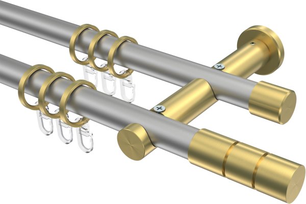 Gardinenstange Metall 20 mm Ø 2-läufig PLATON - Elanto Silbergrau / Messing-Optik 100 cm