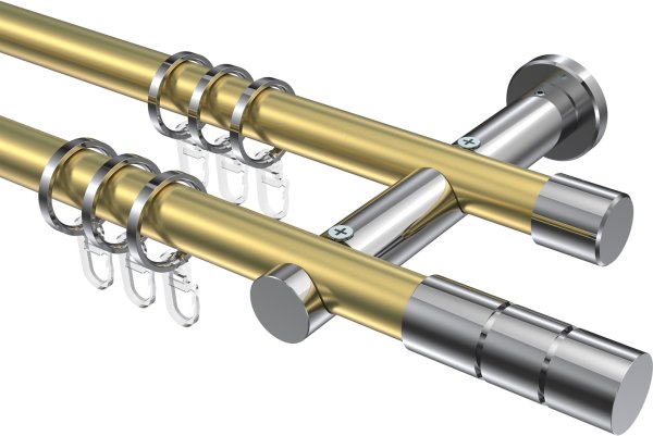 Gardinenstange Metall 20 mm Ø 2-läufig PLATON - Elanto Messing-Optik / Chrom 100 cm