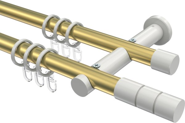 Gardinenstange Metall 20 mm Ø 2-läufig PLATON - Elanto Messing-Optik / Weiß 100 cm