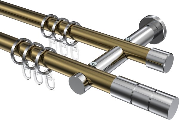 Gardinenstange Metall 20 mm Ø 2-läufig PLATON - Elanto Messing Antik / Chrom 100 cm