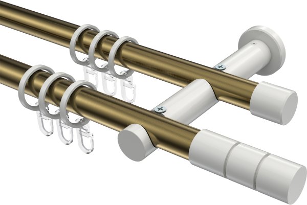 Gardinenstange Metall 20 mm Ø 2-läufig PLATON - Elanto Messing Antik / Weiß 100 cm