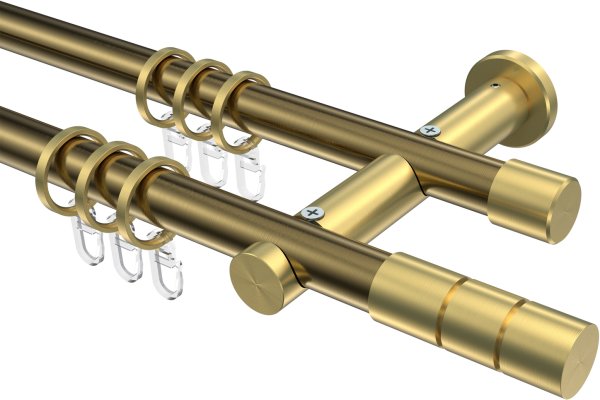 Gardinenstange Metall 20 mm Ø 2-läufig PLATON - Elanto Messing Antik / Messing-Optik 100 cm