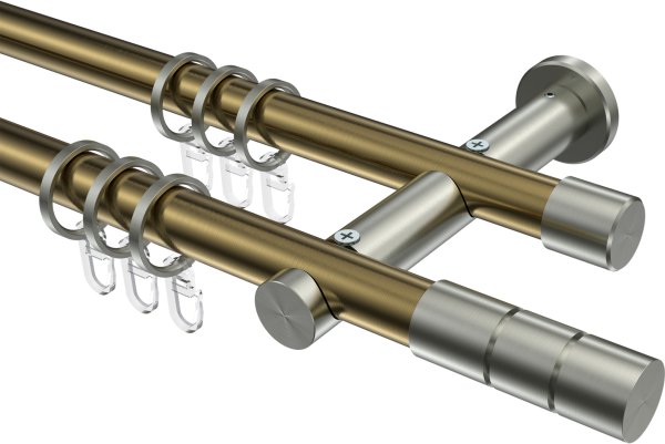 Gardinenstange Metall 20 mm Ø 2-läufig PLATON - Elanto Messing Antik / Edelstahl-Optik 100 cm