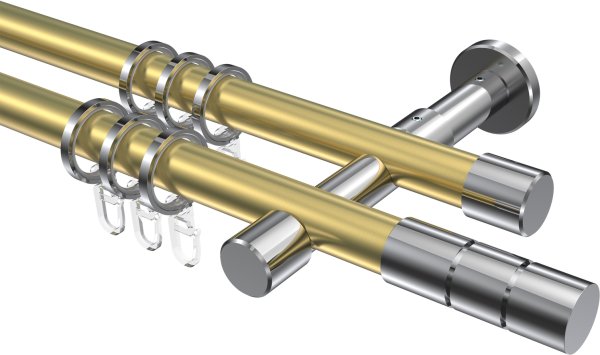 Gardinenstange Metall 20 mm Ø 2-läufig PRESTIGE - Elanto Messing-Optik / Chrom 100 cm