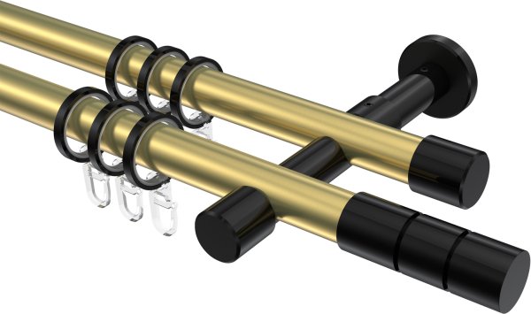 Gardinenstange Metall 20 mm Ø 2-läufig PRESTIGE - Elanto Messing-Optik / Schwarz 100 cm